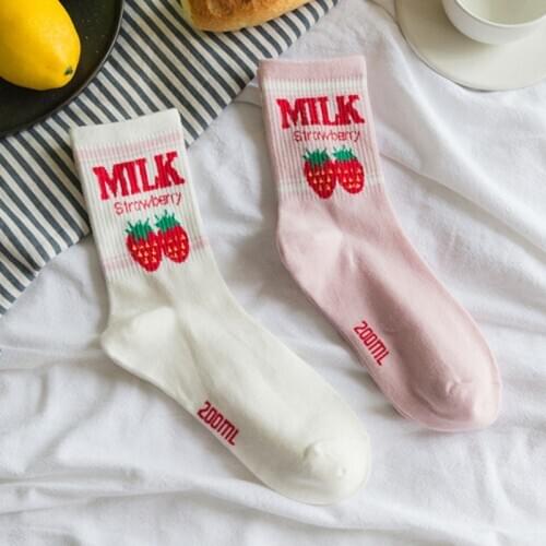 Adult Size Creamy Milk Double Strawberry Crew Socks Ice Cream Mix Sweet Taro Milkshake Vanilla Pink Juice Yogurt Ube Yam 200ml