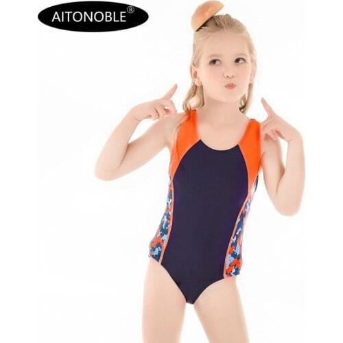 Aitonoble New 2021 Kids swimwear One-Piece Swimsuit Children Summer Dress Girls Rush Guard Girls Bikini