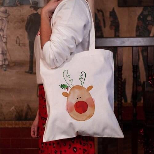 Xmas Cartoon Printed 2021 New Trend Shoulder Bag Canvas Bag Harajuku Simple Fashion Handbag Casual White Girl Bags