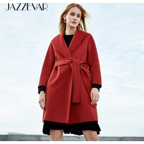 JAZZEVAR 2020 Winter New Womens Classic Hand-sewn Cashmere Outerwear Female High Quality Double sided Woollen Coats For Lady