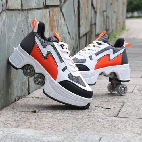 2121New RollerSkatesStudent Four-WheelSkates DoubleRow Wheel Dual-Purpose Multi-FunctionSports Shoes Deformed Shoes for Me