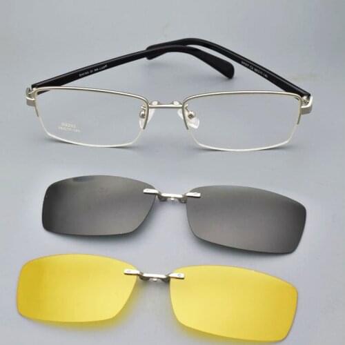 Half Frame Eyeglasses For Men Silver With Magnet Clip On Myopia Glasses Polarized Sunglasses Uv 400 Night Vision Goggles Driving