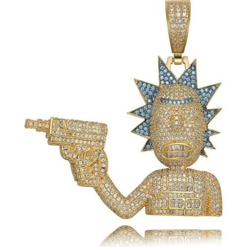 Punk Cartoon Figure Pendant Necklace With Chain New Arrival AAA Zircon Mens Necklace Fashion Hip Hop Jewelry