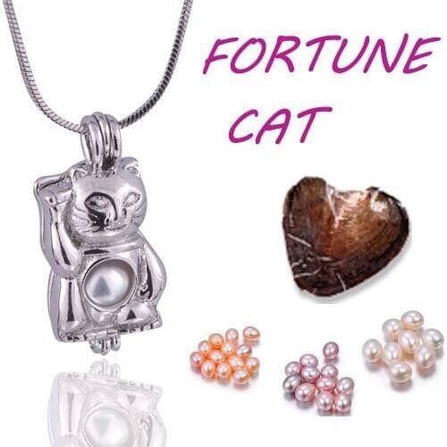 Fortune cat Cage Pendant lucky charming Creative Animal Shape snake chain New Fashion Silver Plated Jewelry Gifts for women PO35