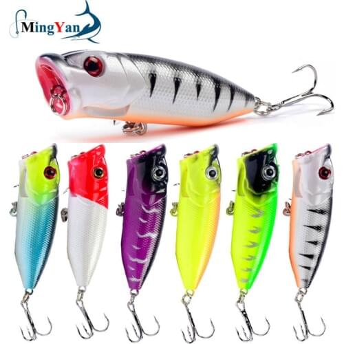 Hot 1pcs Fishing Lures 6.5cm/12g Topwater Popper Bait 6 Color Hard Bait Artificial Wobblers Plastic Fishing Tackle with 6# Hooks