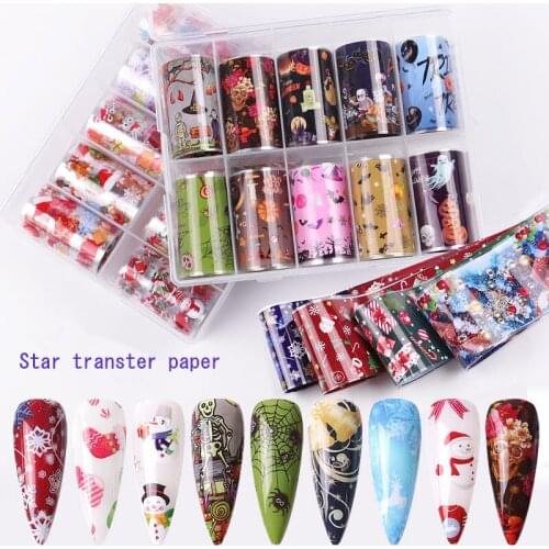 Christmas Stickers For Nails New Year Santa Elk Transfer Foils Sliders Adhesive Decals Nail Art Manicure Wraps DIY Decoration