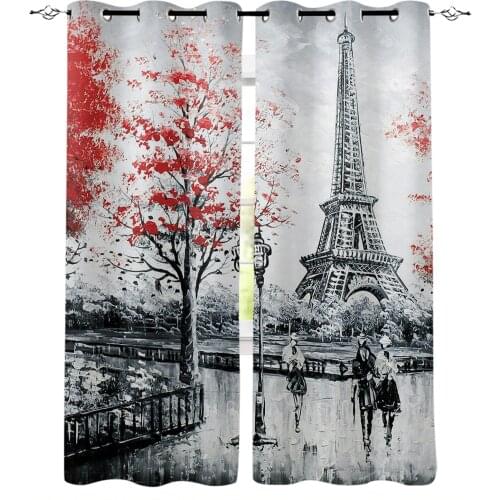 Eiffel Tower Oil Painting Curtain For Kitchen Living Room Bedroom Curtains Home Decoration Window Treatments Drapes