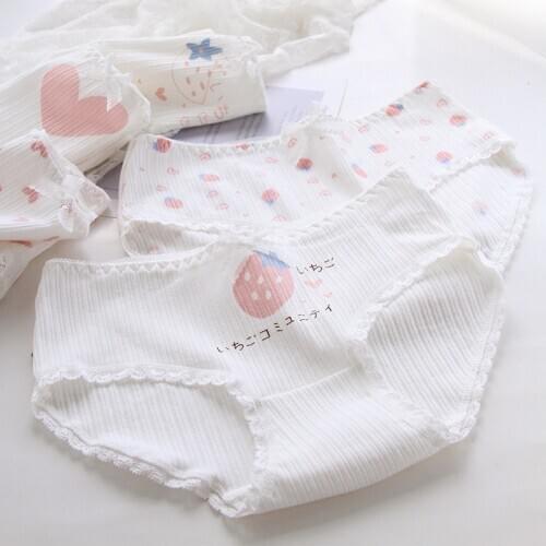 Cute Strawberry Print Bow Knot Cute Lovely Girl Panties Cartoon Seamless Japanese Version Breathable Women Underwear Breifs