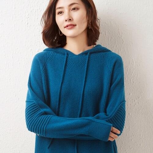 Spring Autumn Winter Cashmere 100% Wool Sweater Women Knitted Hooded Warm Ladys Grade Up Jumpers and Pullovers Girl Clothes