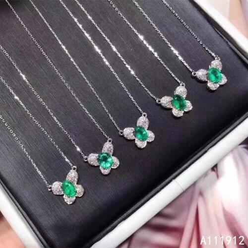 KJJEAXCMY Fine Jewelry Natural Emerald 925 Sterling Silver Gemstone Women Pendant Necklace Chain Support Test Noble