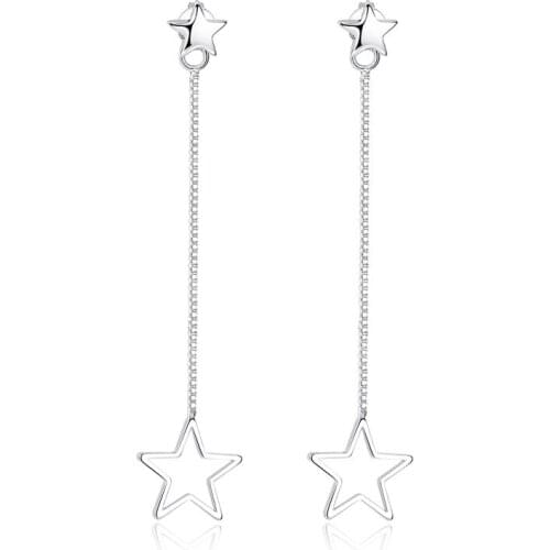 100% 925 sterling silver fashion star design long stud earrings for women jewelry birthday Gift wholesale drop shipping