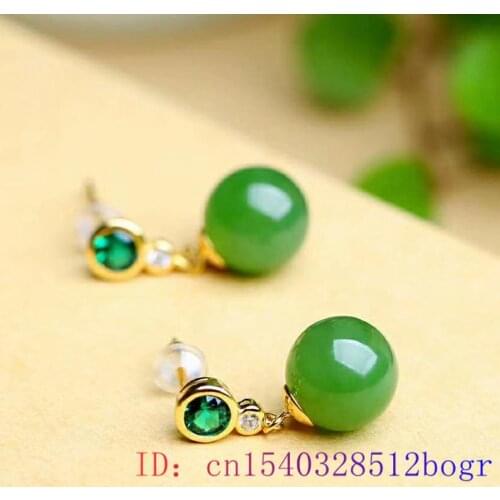 Green Jade Bead Ear Studs 925 Silver Amulet Zircon Earrings Crystal Gifts Women Gemstone Jewelry Fashion Natural Chalcedony
