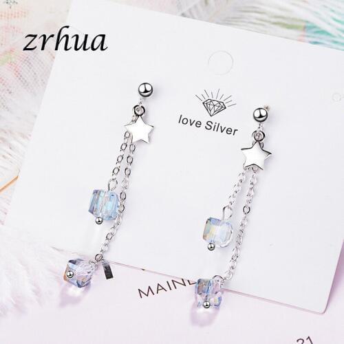 ZRHUA Rainbow 925 Sterling Silver Earrings For Women Dazzling Micro CZ Zircon Stylish Square Tassel Earrings Candy Brincos