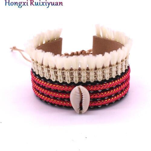 Bracelet bohemian style leather bracelet bracelets for women fashion lace color rope shell activity knot bracelet beautiful gift