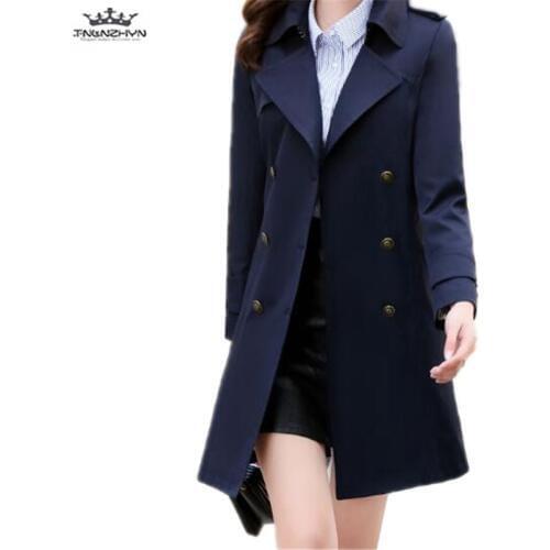 Tnlnzhyn 2019 New Spring Women Solid Trench Coat Fashion Double-breasted Windbreaker Coat Medium long Outerwear Y981