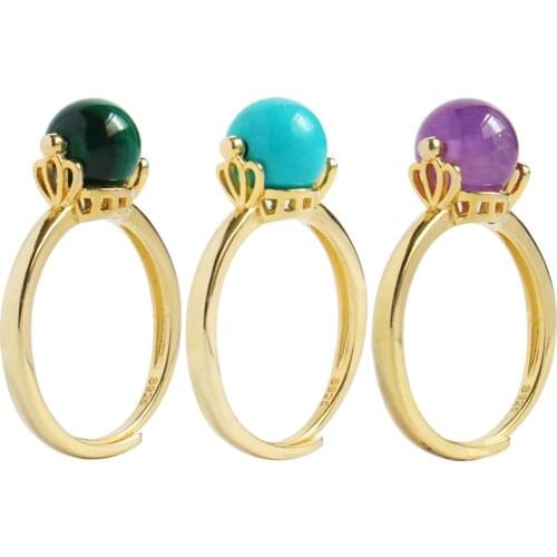 2021 New Rotatable 925 Sterling Silver Ring Natural Malachite Labradorite Crystal Agate Opal Moonstone Gem Women Fashion Jewelry