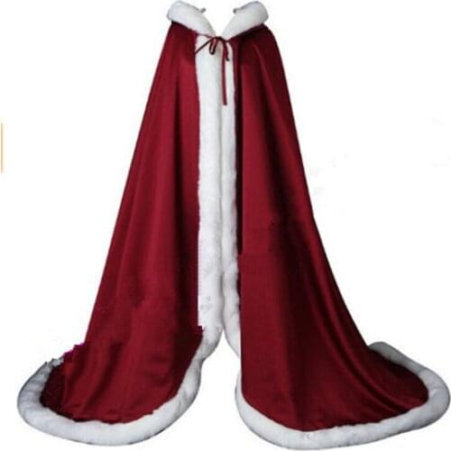 Winter Satin warm shawl Bridal Shawls Jackets Faux Fur Christmas Cloaks Hooded Perfect Wedding Wraps Wedding Shawl coat