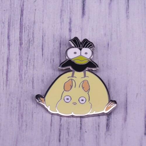 Crow On The Head Of Fat Mouse Lapel Pin Japanese Anime Enamel Brooch Badge