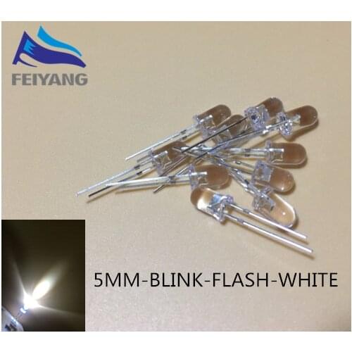 100PCS 5mm LED Diodes Flashing White Clear Blinking Light-Emitting-Diode Flash Blink LED Diodo DIP 5 mm 1.5Hz (90-96 cycles/min)