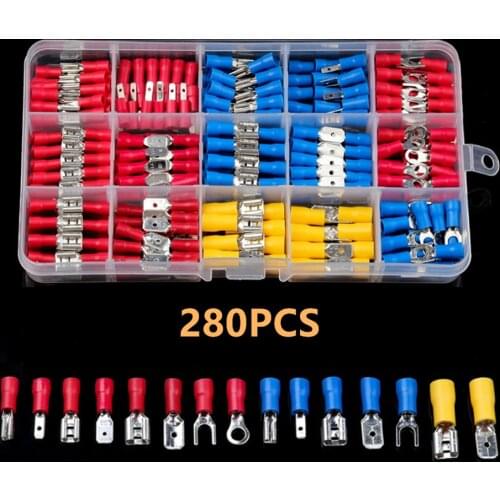 280Pcs Assorted Insulated Spade Crimp Terminal Butt Electrical Wire Cold-Pressure Terminal Set Red Blue Yellow