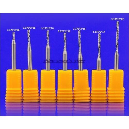 3.175x2x8/10/12/15/17mm Single Flute Spiral End Mill Acrylic PVC MDF Milling Cutter Tungsten Cutting Tool CNC Tool Brand New