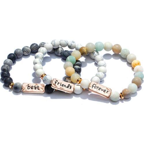 3pcs/lot Best Friends Forever Bracelet For Students Howlite Natural Stone Beads Bracelet For Friends Men Women
