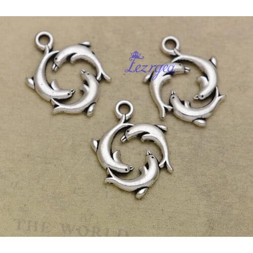 30pcs/lot--21x17mm, Antique silver plated Dolphins charms,DIY supplies,Jewelry accessories
