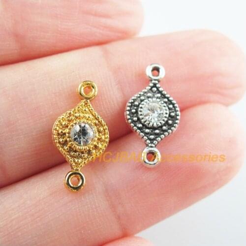 35Pcs Retro Gold Tibetan Silver Tone Eye Clear Crystal Charms Connectors 8x16mm