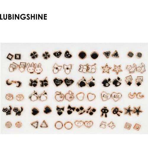 36pair/set Mix Style Gold Silver Color Flower Stud Earring Set Cute Enamel Star Heart Earrings For Women Girl Fashion Jewelry