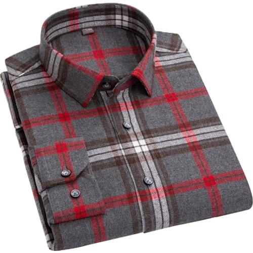 Aoliwen brand 2021 Mens Summer New Fit long Sleeve Mens Dress Shirt Casual Button Shirt High Quality 100% cotton Plaid Shirt