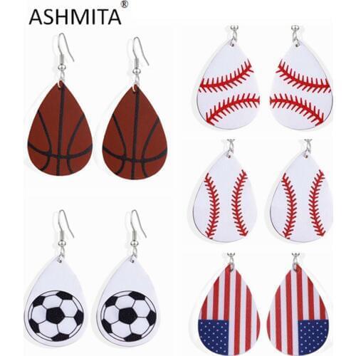 ASHMITA 5PCS American Fashion Buffalo Plaid Leather Earrings For Women Trendy Flag Basketball Football Baseball Jewelry