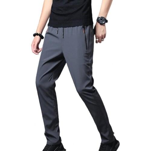 Plus Size Men Pants Solid Color Quick Drying Drawstring Ankle Tied Zipper Pockets Thin Trousers pantalon homme штаны мужские