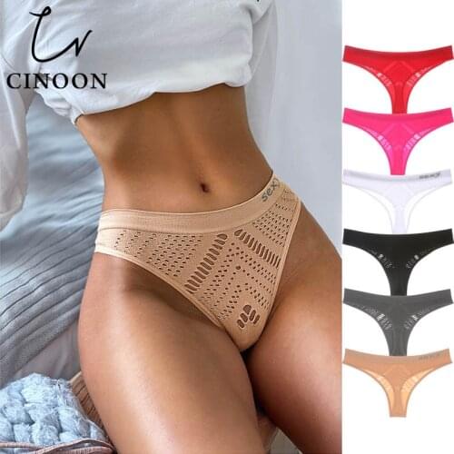 CINOON Sexy Womens Panties Hollow Out Underwear Mesh G-String Thong Seamless Mid-Waist Large Size Breathable Lingerie