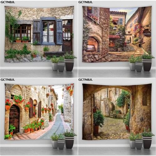European Town Tapestry Wall Hanging Bedroom Blanket Hippie Psychedelic Carpet Tapestries Room Dorm Background Decoration Curtain