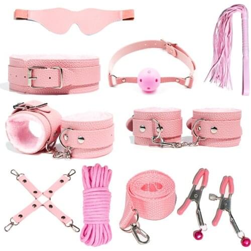 JIUAI Restraint Kit 9PCS Adults SM Games Ball Mouth Gag Handcuffs Necklace Whip Rope Blindfold Sex Toys For Couples