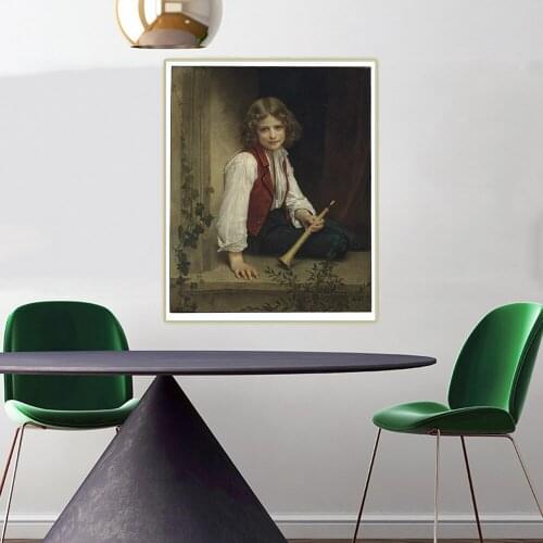 Citon William Adolphe Bouguereau《Pifferaro》Canvas Oil Painting Artwork Poster Picture Modern Wall Decor Home interior Decoration