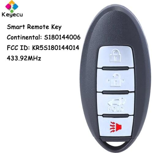 KEYECU Continental: S180144006 433.92MHz Smart Remote Key With 4 Buttons Fob for Nissan Pathfinder 2013 2014 2015 KR5S180144014