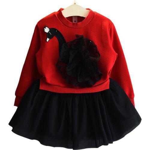 Girls Lace Dresses 2019 Spring Summer Cartoon Swan Stitched Princess Dress Part tutu Dress Childrens Costumes Kid Clothing 2-6Y