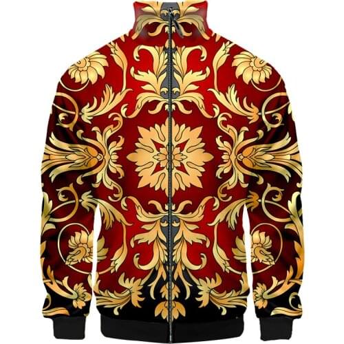 OGKB 3d print New Stand Up Collar Jacket Golden Flora lFlower Men/women Trenty Casual Oversized Baroque Fall Winter Zipper Coats