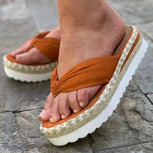 Summer Women Shoes Flip Flops Non-Slip Ladies Flat Comfortable Casual Fabric Platform Sandals Beach Fashion Ladies Sandals