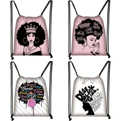Personality African Woman Printed Drawstring Bag Travel Fashion Eco-friendly Foldable Shopping high-capacity Storage Bags