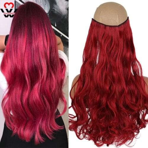 MANWEI 24Inches Long Straight /Wavy hair Women Clip in Hair Extensions red Black Brown High Tempreture Synthetic Hair Piece