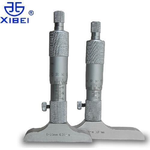 Xibei brand Depth Micrometer 0-25mm 50mm 100mm 150mm 200mm Depth Micrometer Gauge With Rods depth Measurement Caliper Tool