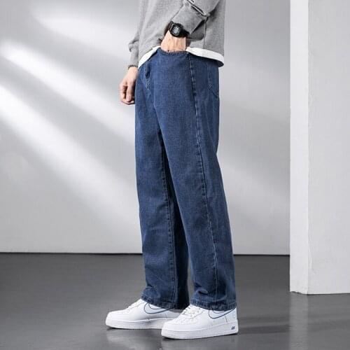 Trendy Hip-Hop MenS Wide-Leg Jeans Classic Fashion Loose Straight Casual All-Match Stretch Denim Trousers Male Brand New Pants