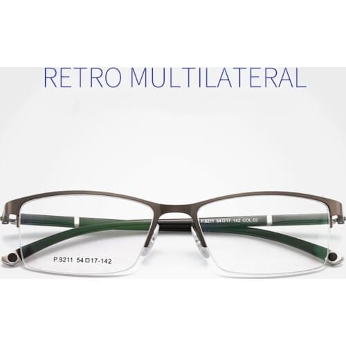 TR Metal Frame Glasses Half Rim Spectacles Men Business Style Optical Eyewear Browline Frame with Spring Hinges