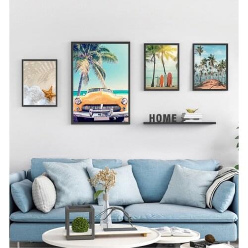 Posters And Prints Wall Pictures For Living Room Decor Sea Beach Coconut Tree Starfish Surfboard Wall Art Canvas Painting Nordic