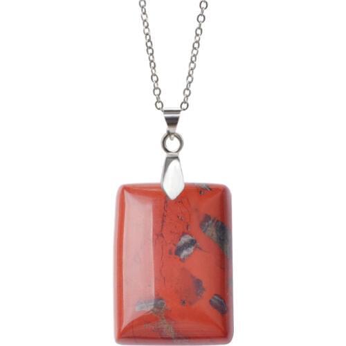 Natural quartz stone necklace rectangle red Jaspers Green Blue Aventurine crystal pendant collier ras du cou femme 2017