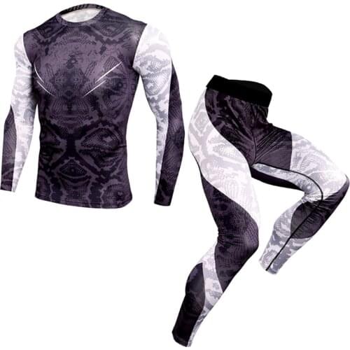 Gym Clothes Mens Fitness Set Sportswear Boxing Pants Men Gym Running Suit Men MMA Rashguard Full Length 3D Print Shirt Quick Dry