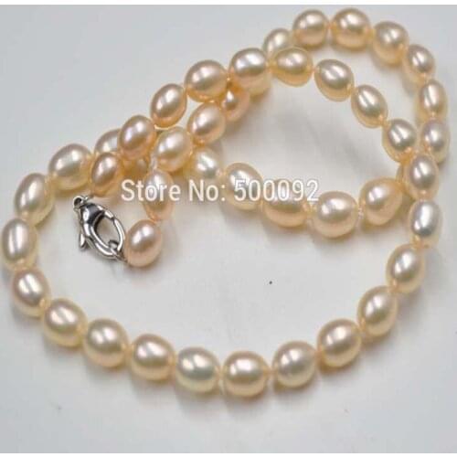 Stunning 7mm rice cultured freshwater pink pearl necklace free shipping