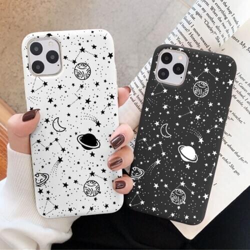 Simple Space Planet Stars Moon Spaceship Phone Case For iPhone 11 12 Pro Max XR X XS Max 6s 7 8 Plus SE2020 mini Soft Matte Case